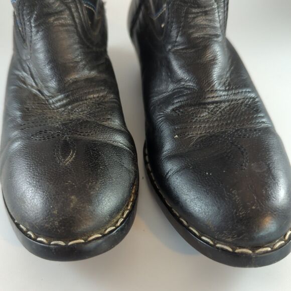 MASTERSON BOOT Co. BOY'S Sz 2, BLACK LEATHER COWBOY WESTERN BOOTS, BLUE STITCH - Picture 3 of 13